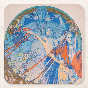 Posavasos Cuadrado De Papel Poster de Alphonse Mucha en el Festival Sokol (192