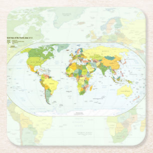 Posavasos Cuadrado De Papel Póster de Atlas Mapa Mundial Político: Decoración 