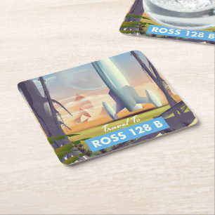 Posavasos Cuadrado De Papel Póster de ciencia ficción de Ross 128 B