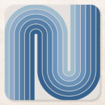 Posavasos Cuadrado De Papel Poster de diseño de arco doble geométrico retro<br><div class="desc">Diseño retro futurista de arco doble geométrico de medio siglo en azul.</div>