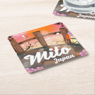 Posavasos Cuadrado De Papel Póster de flor de Mito Japón.
