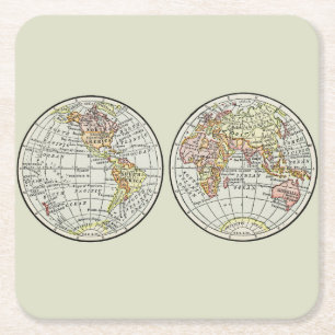 Posavasos Cuadrado De Papel Póster de Globo de Mapa Mundial de 1916 Vintage He