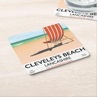 Posavasos Cuadrado De Papel Póster de la playa Cleveleys Lancashire