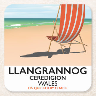 Posavasos Cuadrado De Papel Póster de la playa de Llangrannog, Ceredigion, Gal