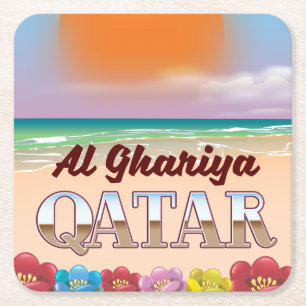 Posavasos Cuadrado De Papel Poster de playa Al Ghariya Qatar