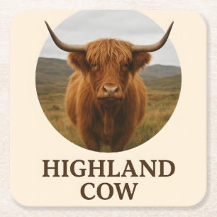 Posavasos Cuadrado De Papel Póster de retrato de vaca de las Highlands con "Va