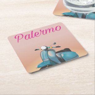 Posavasos Cuadrado De Papel Póster de scooter de Palermo Italia