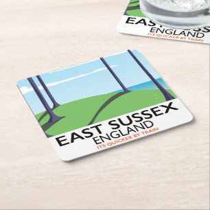 Posavasos Cuadrado De Papel Poster de trenes East Sussex, Inglaterra
