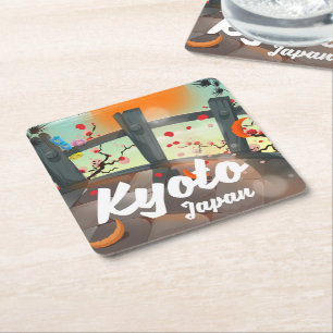 Posavasos Cuadrado De Papel Póster de viaje a Kyoto Japón