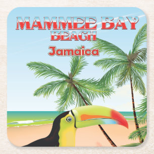 Posavasos Cuadrado De Papel Póster de viaje a Mammee Bay Beach Jamaica