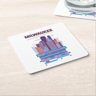 Posavasos Cuadrado De Papel Póster de viaje a Milwaukee