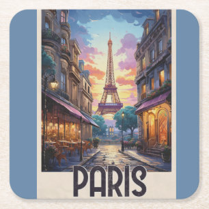 Posavasos Cuadrado De Papel Póster de viaje a París
