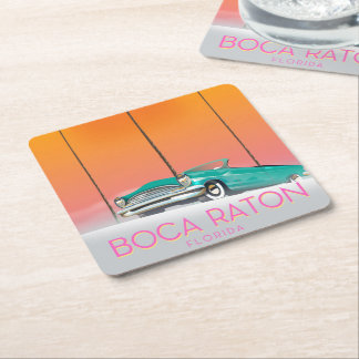 Posavasos Cuadrado De Papel Póster de viaje Boca Raton Florida.