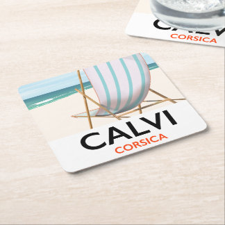 Posavasos Cuadrado De Papel Póster de viaje Calvi Córcega
