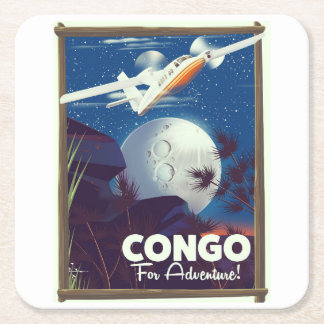 Posavasos Cuadrado De Papel Póster de viaje ¡Congo para la aventura!