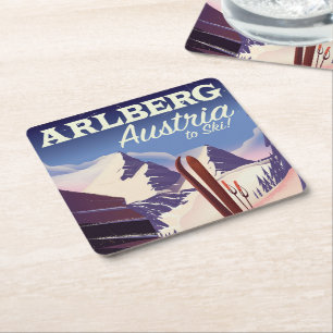 Posavasos Cuadrado De Papel Póster de viaje de esquí de Arlberg Austria
