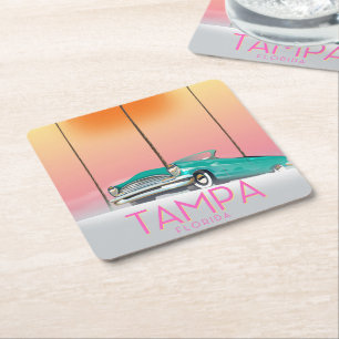 Posavasos Cuadrado De Papel Póster de viaje de estilo vintage de Tampa Florida