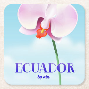 Posavasos Cuadrado De Papel Póster de viaje de orquídea de Ecuador