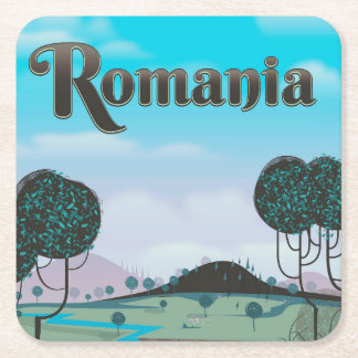 Posavasos Cuadrado De Papel Póster de viaje de paisaje vintage de Rumania