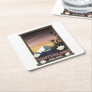 Posavasos Cuadrado De Papel Póster de viaje de Vesturland Islandia