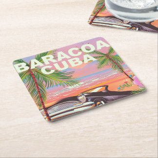 Posavasos Cuadrado De Papel Póster de viaje en auto a Baracoa Cuba