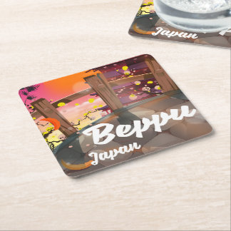 Posavasos Cuadrado De Papel Póster de viaje japonés Beppu