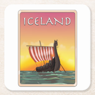 Posavasos Cuadrado De Papel póster de viaje Vikingo de Islandia