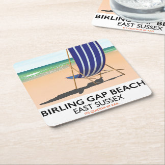 Posavasos Cuadrado De Papel Póster de viaje vintage de Birling Gap Bea, East S