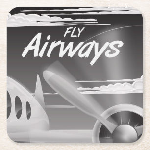 Posavasos Cuadrado De Papel Póster de viaje vintage de Fly Airways.
