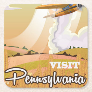 Posavasos Cuadrado De Papel Póster de viaje vintage de Pensilvania