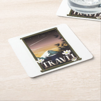 Posavasos Cuadrado De Papel Póster de viaje vintage edición Night Mountain