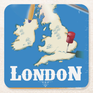 Posavasos Cuadrado De Papel Póster de viaje vintage Londres, Inglaterra