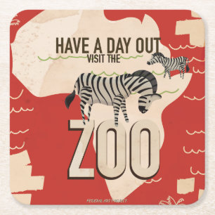 Posavasos Cuadrado De Papel Póster de viaje vintage Visita el Zoológico