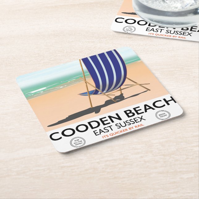 Posavasos Cuadrado De Papel Poster de viajes de cosmética de Cooden Beach East (En perspectiva)