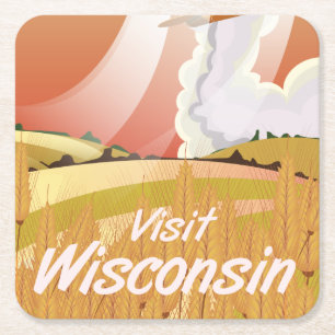 Posavasos Cuadrado De Papel Poster de viajes de época de Wisconsin