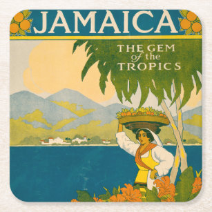Posavasos Cuadrado De Papel Poster De Viajes Vintage Para Jamaica