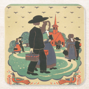 Posavasos Cuadrado De Papel Poster de Viajes Vintage que promueve Pennsylvania