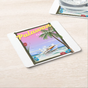 Posavasos Cuadrado De Papel Póster de vuelo a Palawan Filipinas