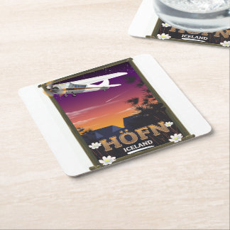 Posavasos Cuadrado De Papel Póster de vuelo de Höfn Islandia