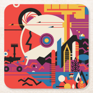 Posavasos Cuadrado De Papel Poster del Espacio Retro - Programa de Exploración