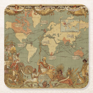 Posavasos Cuadrado De Papel Póster del mapa mundial del Imperio Británico de 1