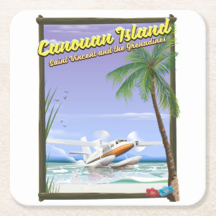 Posavasos Cuadrado De Papel Poster del paraíso caribeño, canouense.