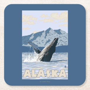 Posavasos Cuadrado De Papel Poster del viaje del vintage de la ballena de