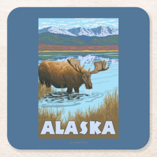 Posavasos Cuadrado De Papel Poster del viaje del vintage del agua potable de