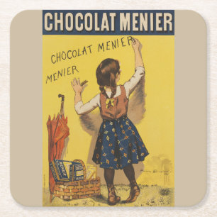 Posavasos Cuadrado De Papel Póster francés vintage de Chocolat Menier arte de