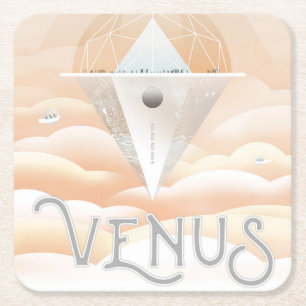 Posavasos Cuadrado De Papel Poster-Observatorio Del Espacio Retro En El Sistem