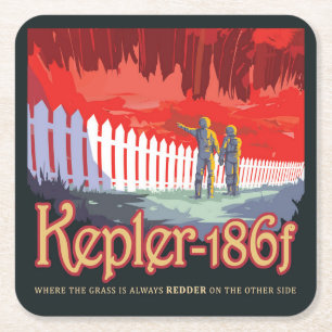 Posavasos Cuadrado De Papel Poster Retro Espacial De Kepler-186f.