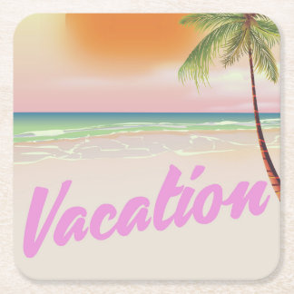 Posavasos Cuadrado De Papel poster vintage de playa de vacaciones de los años