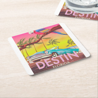 Posavasos Cuadrado De Papel Póster vintage de viaje a Destin Florida EE. UU.