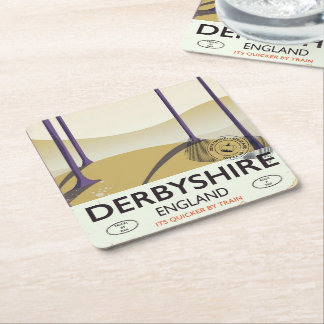 Posavasos Cuadrado De Papel Póster vintage ferroviario de Derbyshire.